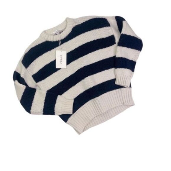 Frame Oversized Crewneck Sweater Women’s Navy Striped Size Small - Picture 6 of 10